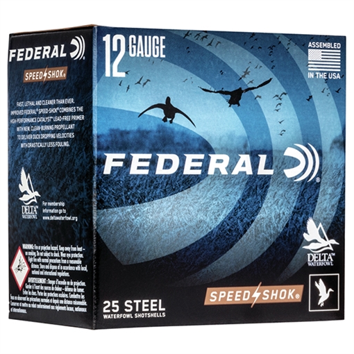 Picture of Federal Speed-Shok, Lead Free, 12 Gauge 2.75", #4, 1 1/8 oz, Steel Shot, 25 Round Box, California Certified Nonlead Ammunition WF145 4 WF1454