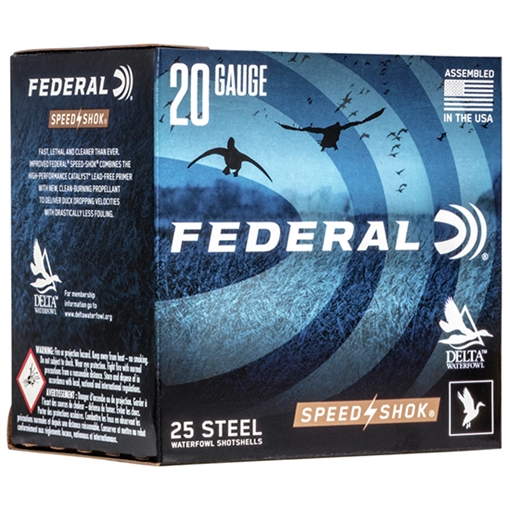 Picture of Federal Speed-Shok, Lead Free, 20 Gauge 3", #4, 7/8 oz, Steel Shot, 25 Round Box, California Certified Nonlead Ammunition WF209 4 WF2094