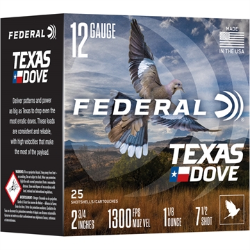Picture of Federal Federal Texas Dove Shotgun Ammo 12 ga. 2 3/4 in. 1 1/8 oz. 25 rd. TXD12 7.5