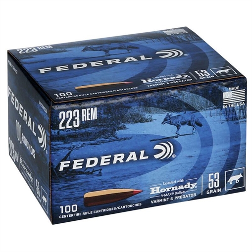 Picture of Federal Varmint & Predator Rifle Ammunition .223 Rem 53 gr FMJ 3400 fps 100/ct V223VM53B