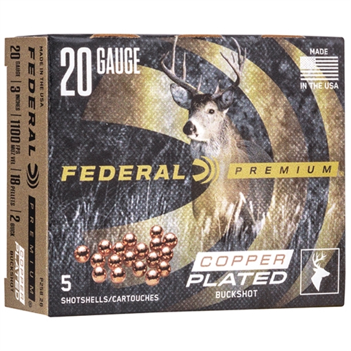 Picture of Federal Premium, Vital Shok, 20 Gauge 3", 2 Buck, 1 1/4 oz, Buckshot, 18 Pellets, 5 Round Box P2582B P258 2B