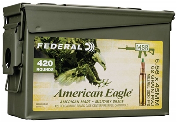 Picture of Federal American Eagle Training 5.56x45mm NATO 62 gr Full Metal Jacket Boat Tail (FMJBT) 420 Bx/ 1 Cs (Can) XM855BK420AC1