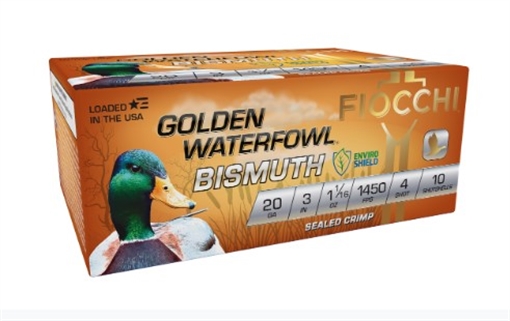 Picture of FIOCCHI GOLDEN WFOWL BISMUTH AMO 20GA 3 IN 1 1/16 OZ #4 1250FPS 10-RD ( 10 BOXES PER CASE ) 203GB4