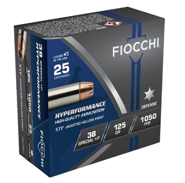 Picture of Fiocchi Hyperformance 38Special+P 125gr Hornady XTP Hollow Point 25 Per Box/20 Case 38XTPP25