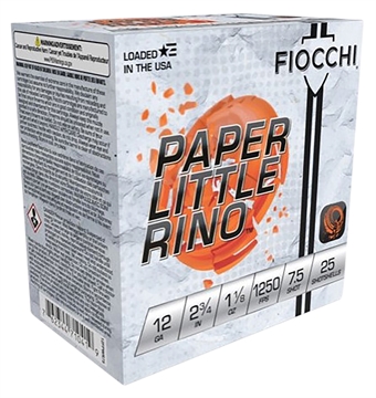 Picture of FIOCCHI PAPER WHITE RHINO AMO 12GA 2.75 IN 1 1/8 OZ #7.5 1250FPS 25-RD ( 10 BOXES PER CASE ) 12FPWR75