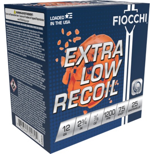 Picture of Fiocchi Exacta Target Low Recoil Trainer 12Gauge 2.75" 7/8oz 7.5Shot 25 Per Box/10 Case 1278OZ75