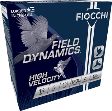 Picture of Fiocchi Field Dynamics High Velocity 12Gauge 3" 1 3/4oz 4Shot 25 Per Box/10 Case 123HV4