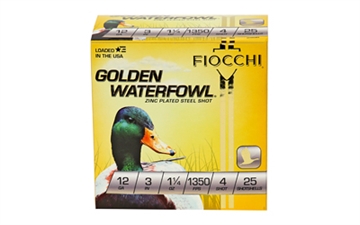 Picture of Fiocchi Ammunition Golden Waterfowl, 12 Gauge, 3", #4, Steel Shot, 25 Round Box 123SGW4