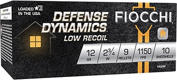Picture of Fiocchi Defense Dynamics Low Recoil 12Gauge 2.75" 1Buck Shot 10 Per Box/25 Case 12LE9P