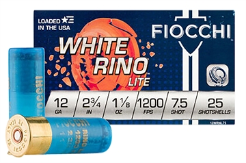 Picture of Fiocchi Exacta Target White Rino Lite 12Gauge 2.75" 1 1/8oz 7.5Shot 25 Per Box/10 Case 12WRNL75