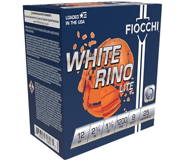 Picture of Fiocchi Exacta Target White Rino Lite 12Gauge 2.75" 1 1/8oz 9Shot 25 Per Box/10 Case 12WRNL9
