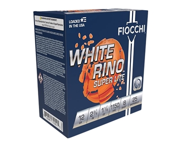 Picture of Fiocchi Exacta Target White Rino Super Light 12Gauge 2.75" 1 1/8oz 8Shot 25 Per Box/10 Case 12WRSL8