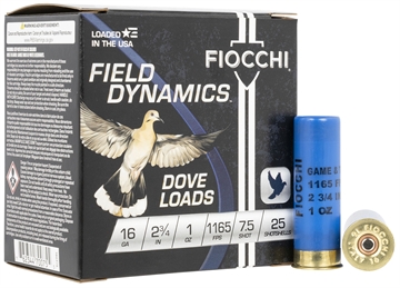 Picture of Fiocchi Field Dynamics Dove & Quail 16Gauge 2.75" 1oz 7.5Shot 25 Per Box/10 Case 16GT75