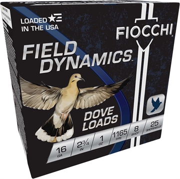 Picture of Fiocchi Field Dynamics Dove & Quail 16Gauge 2.75" 1oz 8Shot 25 Per Box/10 Case 16GT8