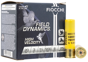 Picture of Fiocchi Field Dynamics High Velocity 20Gauge 3" 1 1/4oz 8Shot 25 Per Box/10 Case 203HV8