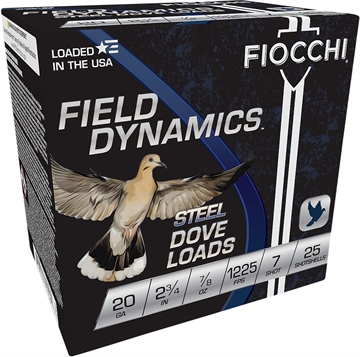 Picture of Fiocchi Field Dynamics Dove & Quail 20Gauge 2.75" 7/8oz 7Shot 25 Per Box/10 Case 20DLS7