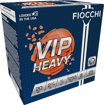 Picture of Fiocchi Fiocchi VIP Target Shotgun Loads 20 ga. 2.75 in. 7/8 oz. 1250 FPS 8 Shot 25 rd. 20VIPH8