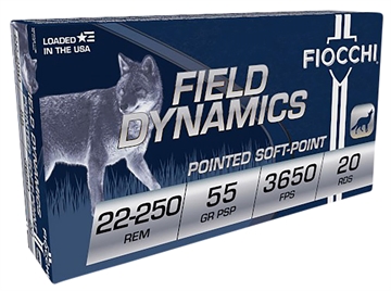 Picture of Fiocchi Field Dynamics 22-250Rem 55gr Pointed Soft Point 20 Per Box/10 Case 22250B