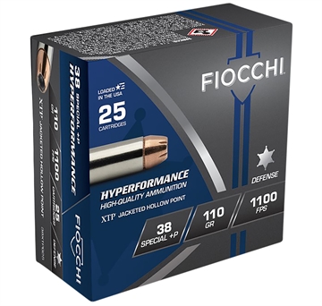 Picture of Fiocchi Hyperformance 38Special+P 110gr Hornady XTP Hollow Point 25 Per Box/20 Case 38XTPB25