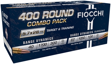 Picture of Fiocchi Target & Training Combo Pack Ammunition 5.7x28mm 40gr FMJ 1700fps 150/ct(2) & 62gr FMJ 1050fps 50/ct(2) (400/ct Total) 57COMSUB