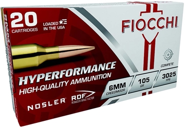 Picture of Fiocchi Hyperformance Match 6mmCreedmoor 105gr Nosler Reduced Drag Factor 20 Per Box/10 Case 6CMRD