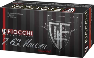 Picture of Fiocchi Pistol Shooting Dynamics Handgun Ammunition 7.63x25 Mauser 88 gr FMJ 1425 fps 50/box 763A