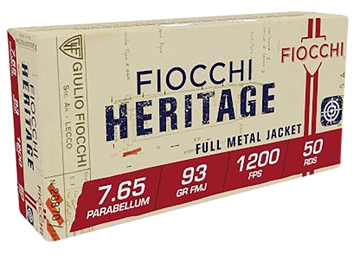 Picture of Fiocchi Heritage 7.65x21mmParabellum 93gr Full Metal Jacket 50 Per Box/20 Case 765A