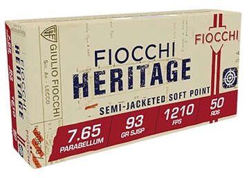 Picture of Fiocchi Heritage 7.65x21mmParabellum 93gr Semi Jacketed Soft Point 50 Per Box/20 Case 765B
