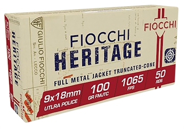 Picture of Fiocchi Heritage mmUltra 100gr Full Metal Jacket Truncated Cone 50 Per Box/20 Case 9X18