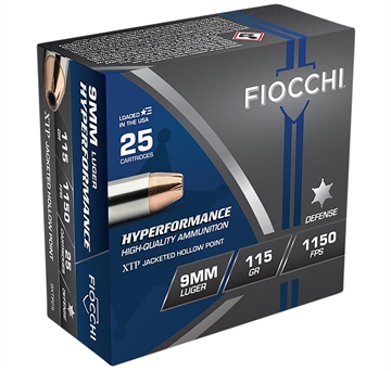 Picture of Fiocchi Hyperformance 9mmLuger 115gr Hornady XTP Hollow Point 25 Per Box/20 Case 9XTP25