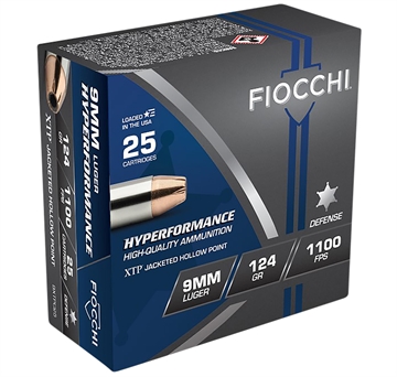 Picture of Fiocchi Hyperformance 9mmLuger 124gr Hornady XTP Hollow Point 25 Per Box/20 Case 9XTPC25