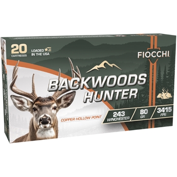 Picture of FIOCCHI BACKWOODS HUNTER AMO LEAD FREE 243 WIN 80GR CHP 20RD ( 10 BOXES PER CASE ) 243BHC 762344713977