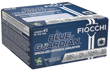 Picture of FIOCCHI BLUE GUARDIAN PISTOL AMO 380ACP 75GR RRHP 20RD ( 20 BOXES PER CASE ) 762344712758