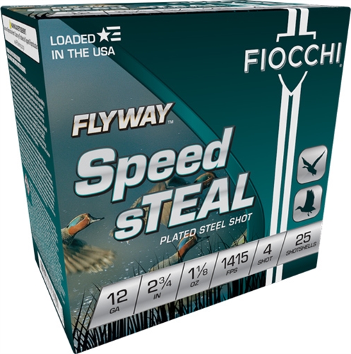Picture of FIOCCHI FLYWAY AMO SPEEDSTEAL 12GA 2.75 IN 1 1/8OZ #4 1415 FPS 25RD ( 10 BOXES PER CASE ) 12FST4