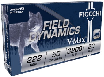 Picture of Fiocchi Field Dynamics 222Rem 50gr Hornady V Max 20 Per Box/10 Case 222HVA