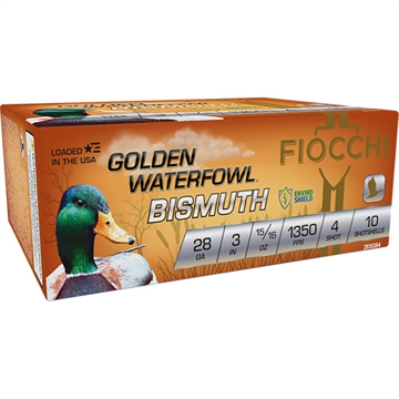 Picture of FIOCCHI GOLDEN WFOWL BISMUTH AMO 28GA 3 IN 15/16 OZ #4 1350FPS 10-RD ( 10 BOXES PER CASE ) 283GB4