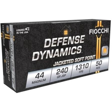 Picture of Fiocchi Pistol Shooting Dynamics Handgun Ammunition .44 Mag 240 gr JSP 1310 fps 50/box 44A500 USA