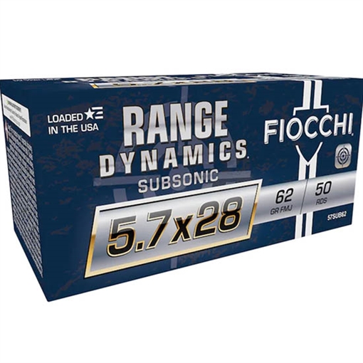 Picture of Fiocchi Range Dynamics Subsonic 5.7x28mm 62gr Full Metal Jacket 50 Per Box/10 Case 57SUB62