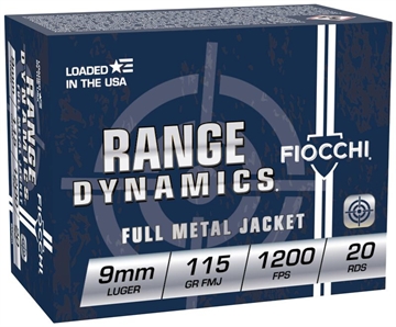 Picture of FIOCCHI RANGE DYNAMICS 9MM 115GR FMJ 20/10 9AP20