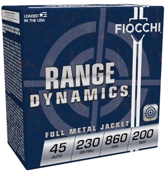 Picture of FIOCCHI RANGE DYNAMICS AMO 45 AUTO 230GR FMJ 200-RD BOX (3 BOX CASE) 45ARD
