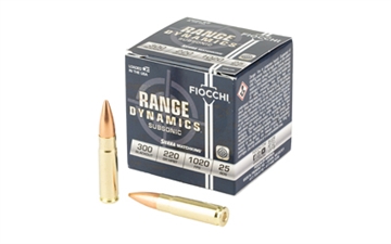 Picture of Fiocchi Ammunition Range Dynamics, Subsonic, 300 Blackout, 220 Grain, Boat Tail Hollow Point Matchking, 25 Round Box 300BLKMB