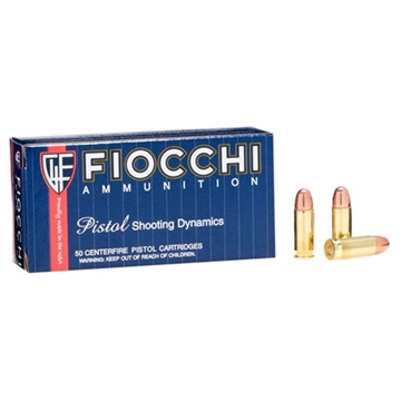 Picture of Fiocchi .38 Super Auto Pistol Shooting Dynamics 129 Grain FMJ Ammo (Box of 50 Round) FIO-38SA
