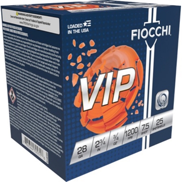 Picture of FIOCCHI EXACTA TARGET VIP AMO 28GA 2.75 IN 3/4 OZ #7.5 1200FPS 25-RD ( 10 BOXES PER CASE) 28VIP75