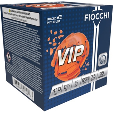 Picture of FIOCCHI EXACTA TARGET VIP AMO 410GA 2.5 IN 1/2 OZ #7.5 1250FPS 25-RD ( 10 BOXES PER CASE ) 410VIP75