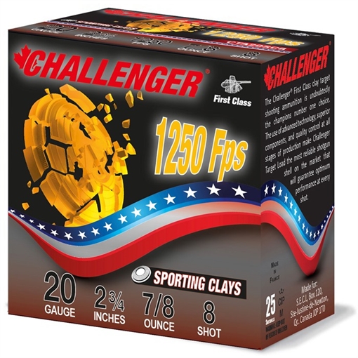 Picture of Challenger Ammo FIRST CLASS SPORTING CLAY 20 GA 2-3/4'' 7/8OZ #8 250 CASE CTA20SC8