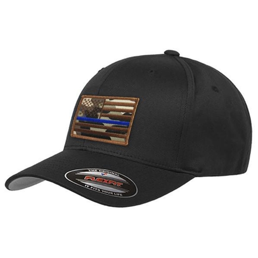 Picture of Thin Blue Line FlexFit Hat - Camo Thin Blue Line American Flag FLEX-CAMO-AF-BLACK-XXL