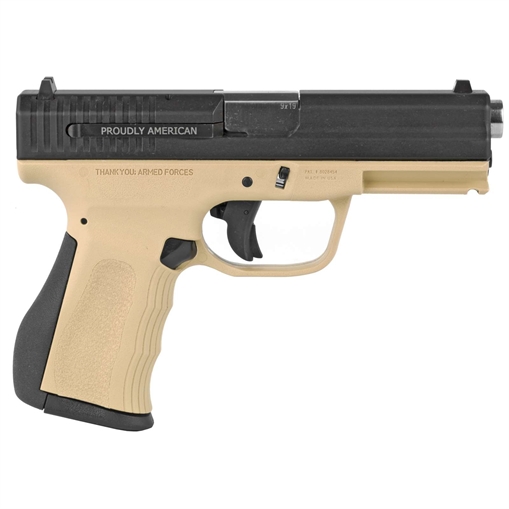 Picture of FMK 9C1 G2 9mm Luger 14+1 4" Black Stainless Steel Barrel, Black Serrated Carbon Steel Slide, Desert Sand Polymer Frame w/Picatinny Rail, Black Backstrap Grip G9C1G2RSS