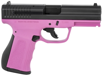 Picture of FMK 9C1 G2 9mm Luger 10+1 4" Black Stainless Steel Barrel, Black Serrated Carbon Steel Slide, Pink Polymer Frame w/Picatinny Rail, Black Backstrap Grip G9C1G2PKSSCM