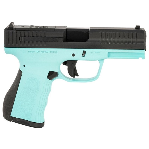 Picture of FMK Firearms 9C1-G3, Striker Fired, Semi-Automatic, Polymer Frame Pistol, Compact, 9MM, 3.87" Stainless Steel Barrel, Optic Ready Slide, Matte Finish, Two-Tone, Black Slide/Blue Frame, Fixed Sights, 804 Elite Fast Action Trigger, Picatinny Accessory Rail, 14 Rounds, 1 Magazine FMKG49BJ