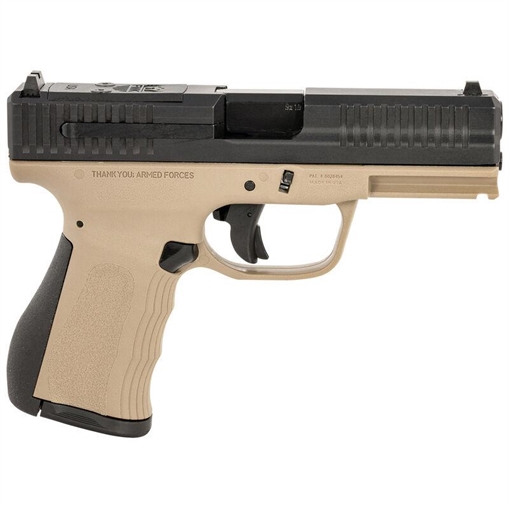 Picture of FMK Firearms 9C1-G3, Striker Fired, Semi-Automatic, Polymer Frame Pistol, Compact, 9MM, 3.87" Stainless Steel Barrel, Optic Ready Slide, Matte Finish, Two-Tone, Black Slide/Flat Dark Earth Frame, Fixed Sights, 804 Elite Fast Action Trigger, Picatinny Accessory Rail, 14 Rounds, 1 Magazine FMKG49DE